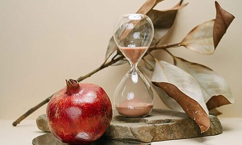 Hourglass on decorative display illustrate waiting