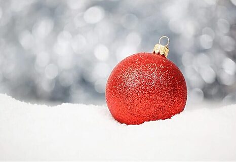 Image of red ornament lost in the snow illustrate letting go of perfection for Christmas