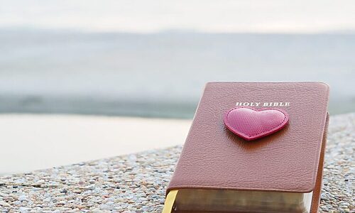 image of Bible with heart on top in outdoor setting represents God’s steadfast love