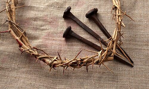 Image of three nails and crown of thorns represent Jesus’s resurrection and Easter Sunday