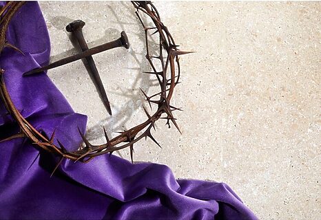 Crown of thorns and nails represent Bible verses about grace and salvation