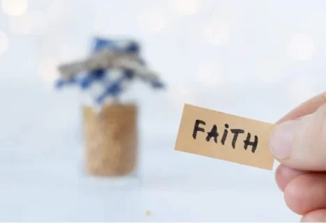 Image of decorative item and word faith illustrate having faith